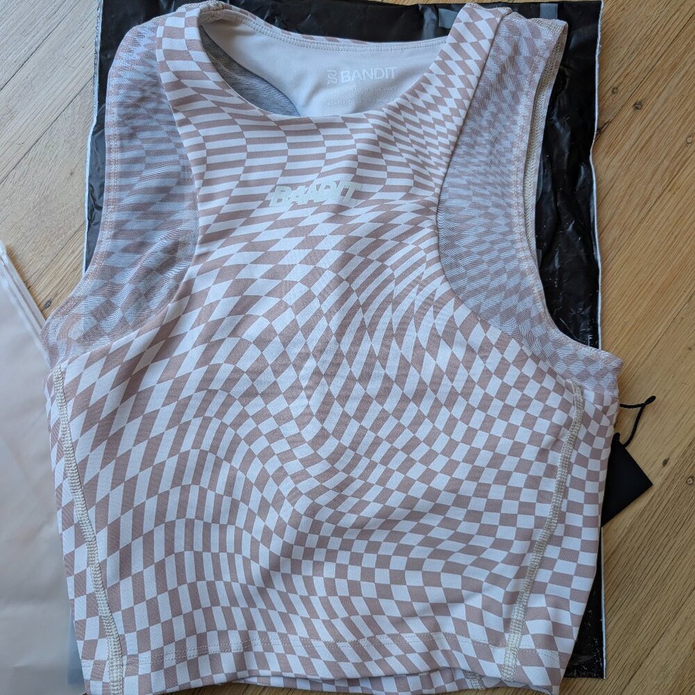 NWT Bandit Stamina Lyra Race Crop, color: Chalk with Cocoa, size: Small